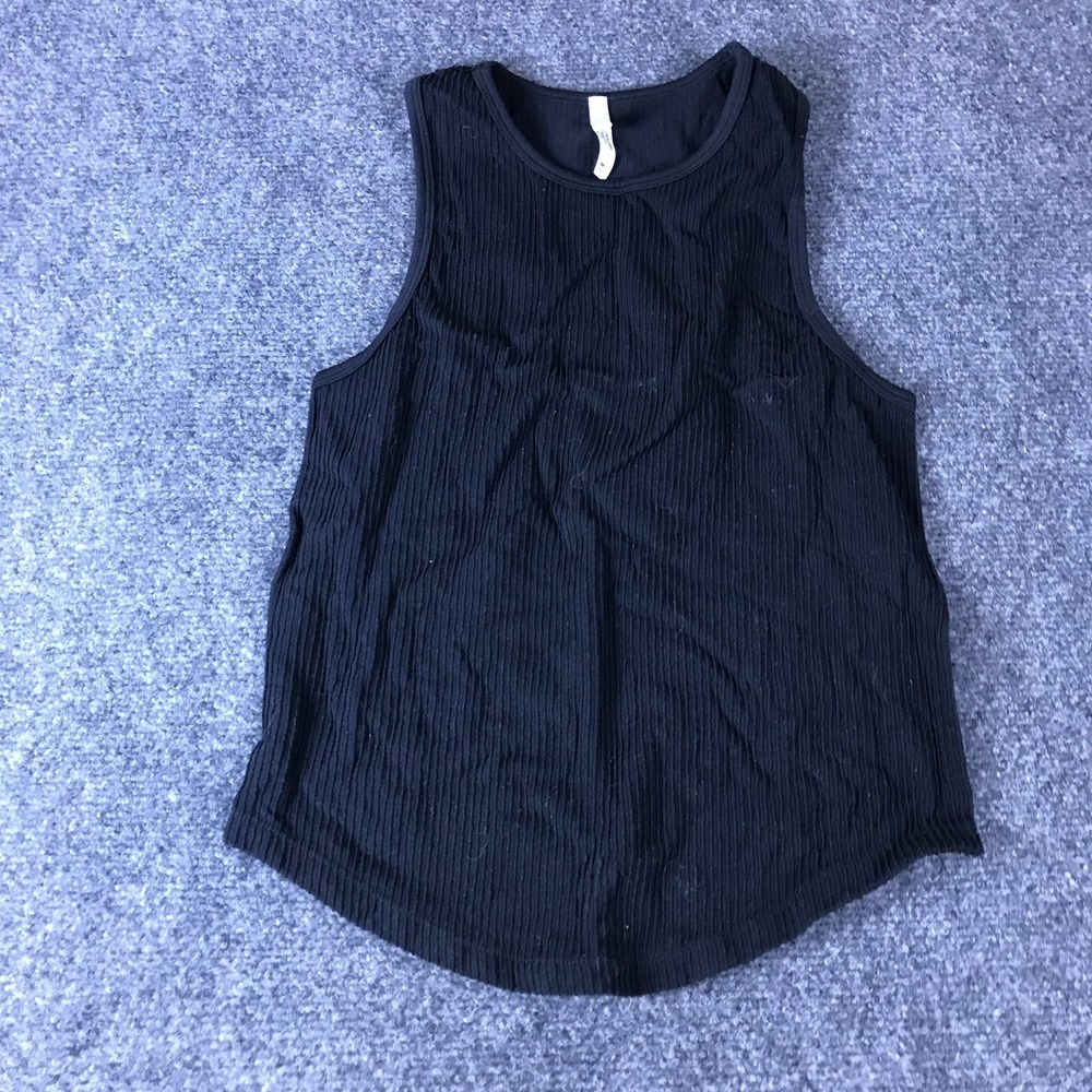 Active USA Ribbed Tank Top Women's M/L Black Curved Hem Sleeveless Round Neck